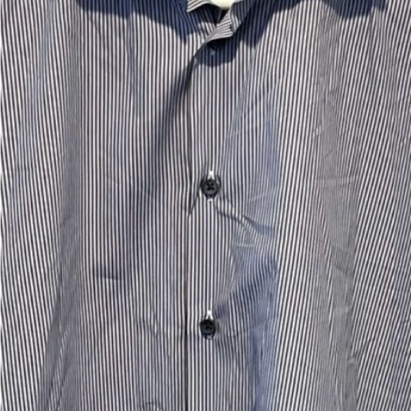 Armani Collezioni Thin Stripe Mens Button-Up Dress Shirt Navy White Light Blue - Picture 4 of 4